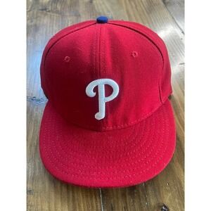 New Era 59FIFTY Philadelphia Phillies Fitted Hat Red Size 7 MLB Authentic Cap